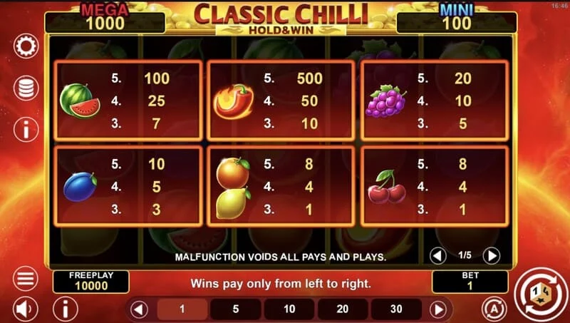 Classic Chilli Hold & Win – bonusa monētas uz lauka